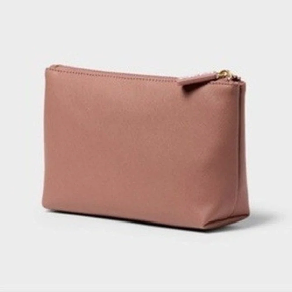 Sonia Kashuk Makeup Bag Women Small Mauve Pink Faux Leather Zipper NWT